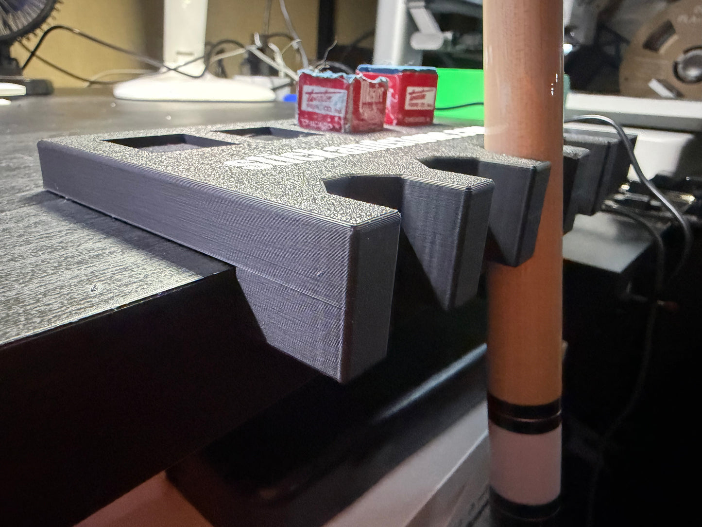 Custom Pool Cue Stick Holder: Table Edge Mount, 4 Cues & Chalks