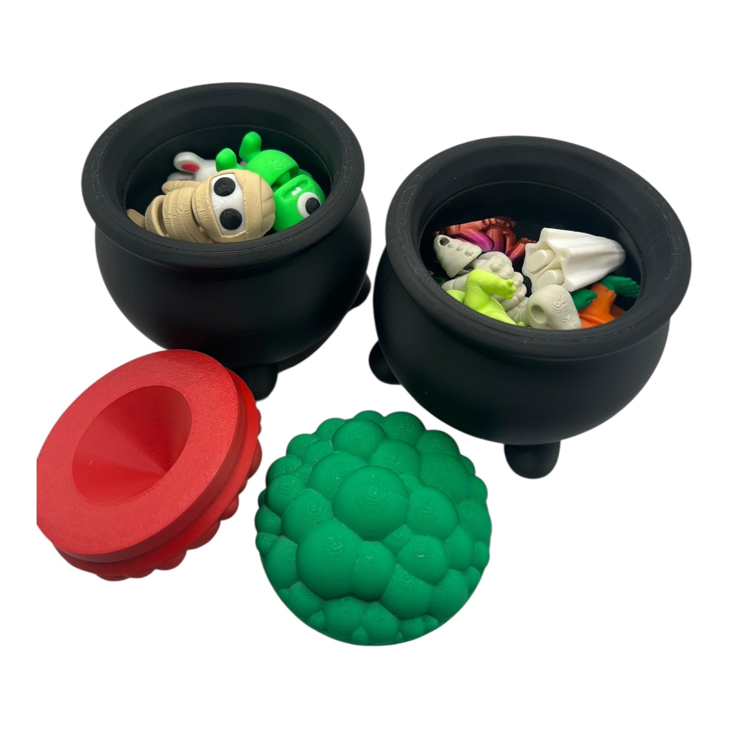 Random Mini Cauldron 10-Pack – Black with Green or Red Bubble Lid