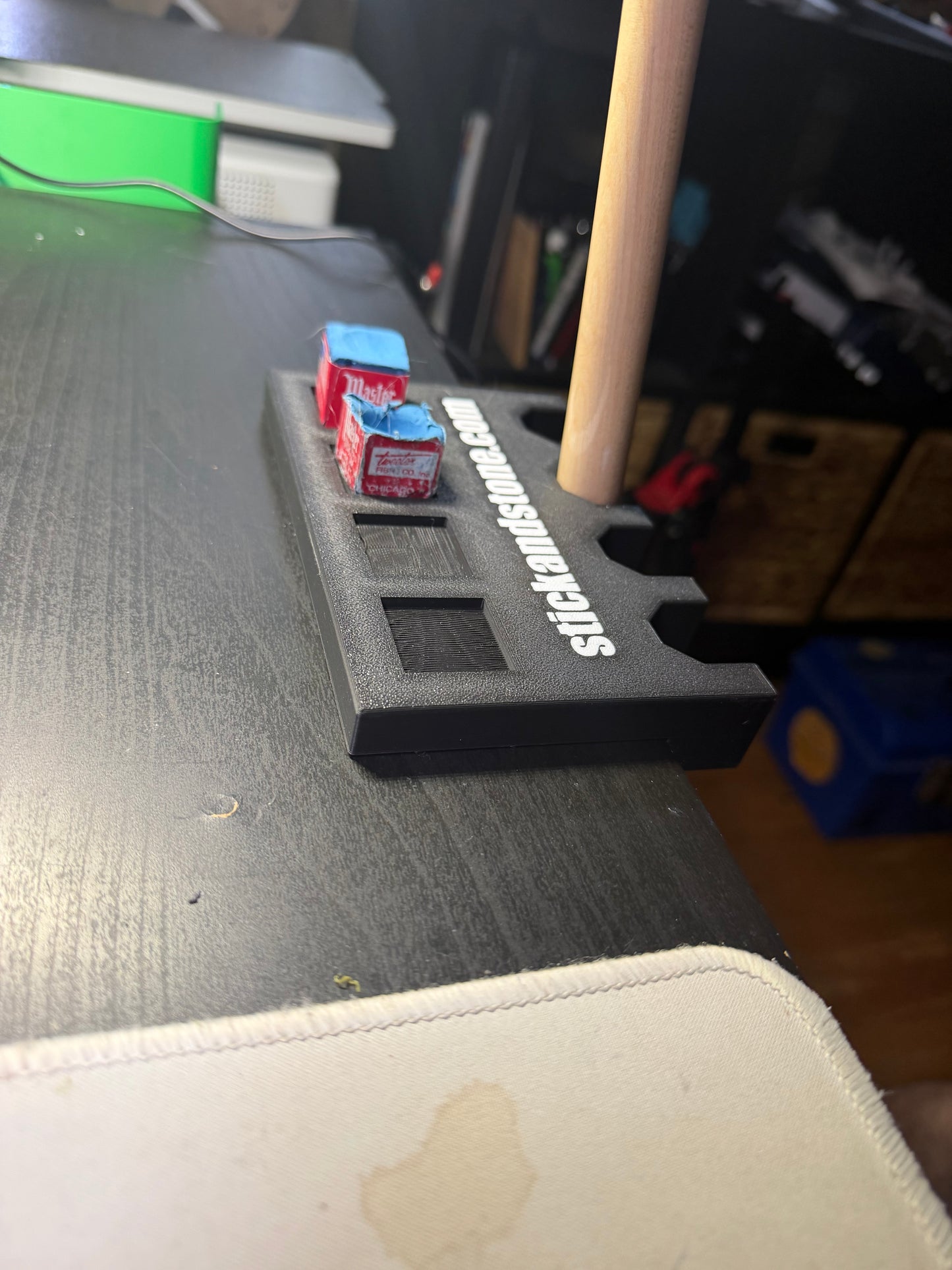 Custom Pool Cue Stick Holder: Table Edge Mount, 4 Cues & Chalks
