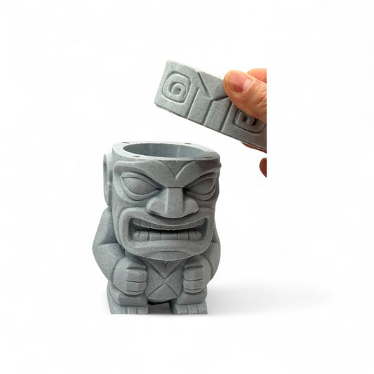 7" Tall Stone-Like PLA Tiki with Removable Hat and Magnetic Closure