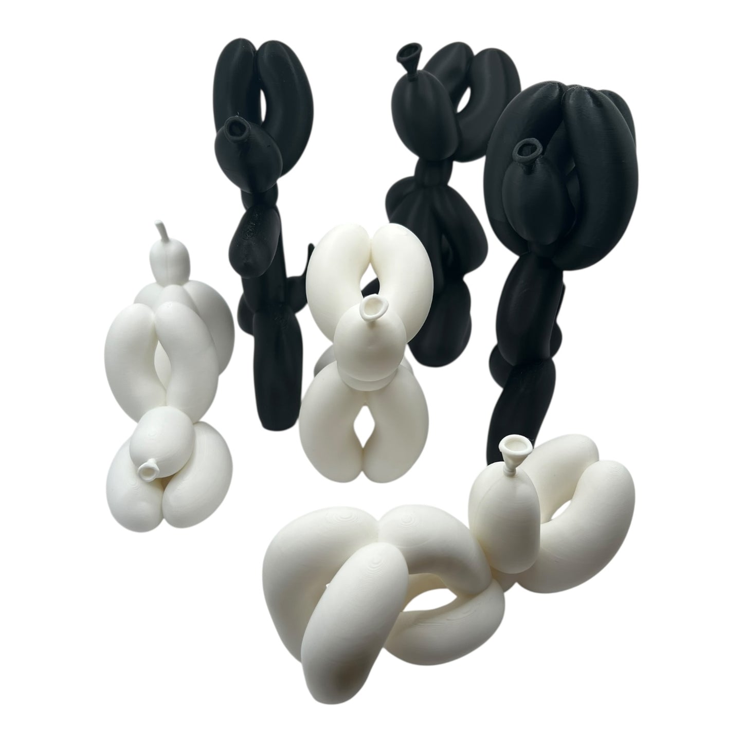 6pc Dog Balloon Yoga Statues – 6" Black & White Poses – Funny Zen Animal Decor for Desk or Shelf"