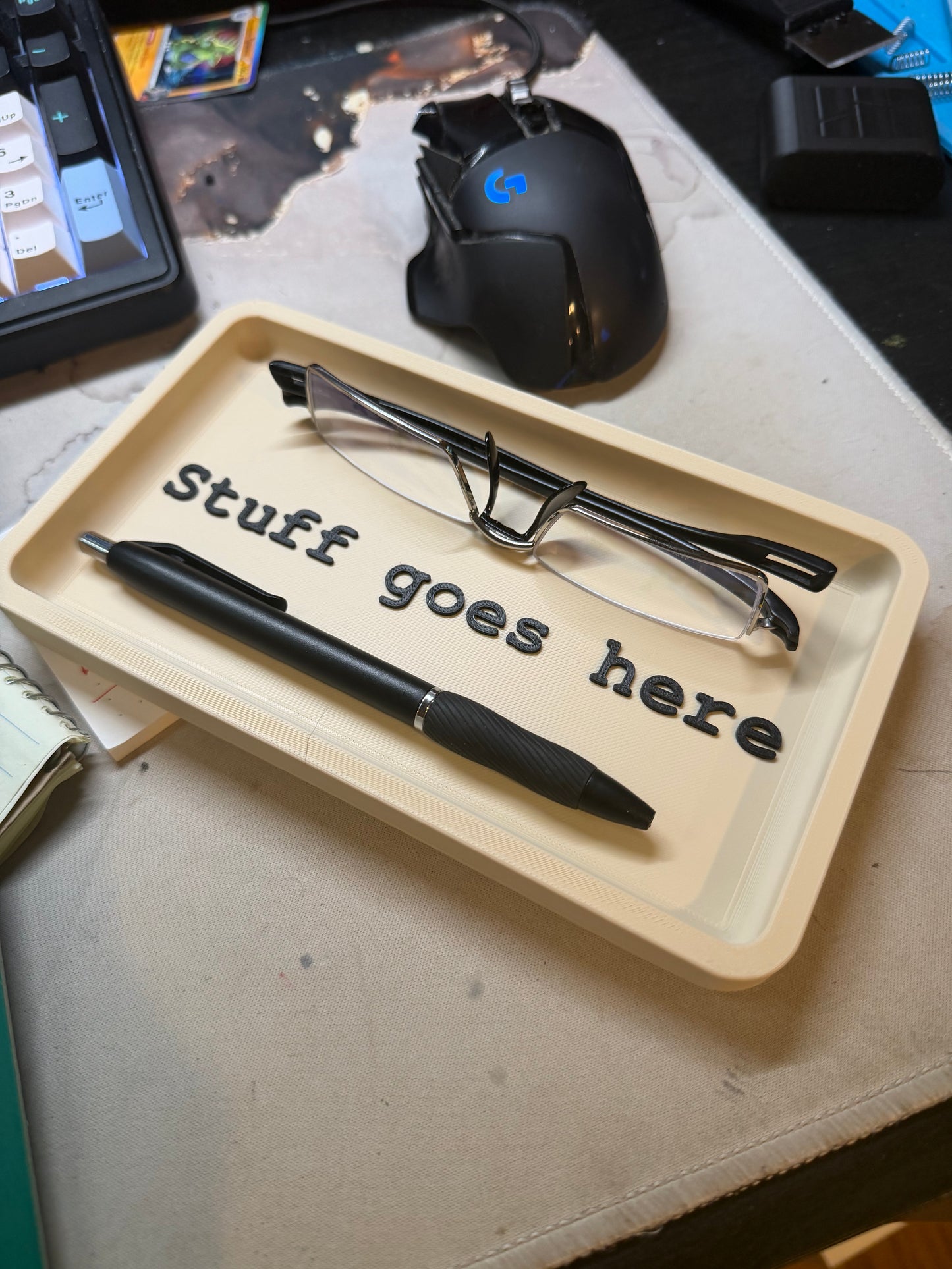 Stuff Goes Here Catch-All Tray | 3D Printed Bedside Valet | Desk Organizer Tray | Minimal Nightstand Storage