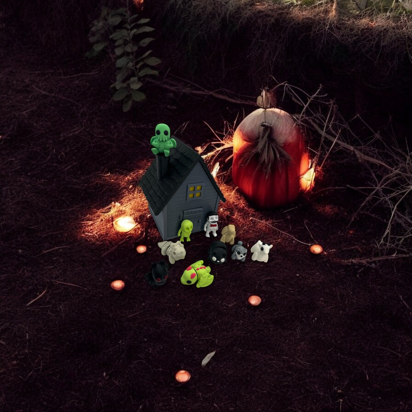 Haunted House Collectible Set with 10 Mini Monsters – Spooky Cute Display Bundle