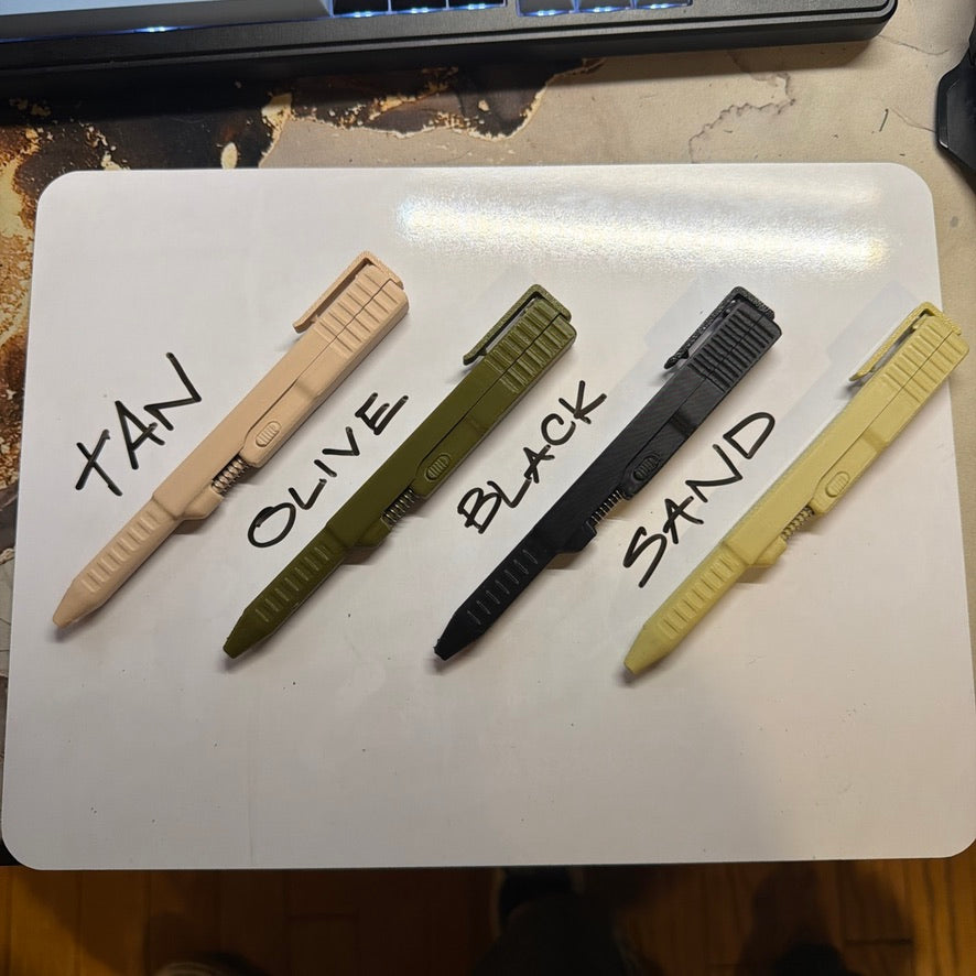 Tactical Style 3D-Printed Pen — Pocket Pen with Protective Case (Tan, Black, Olive, Grey)
