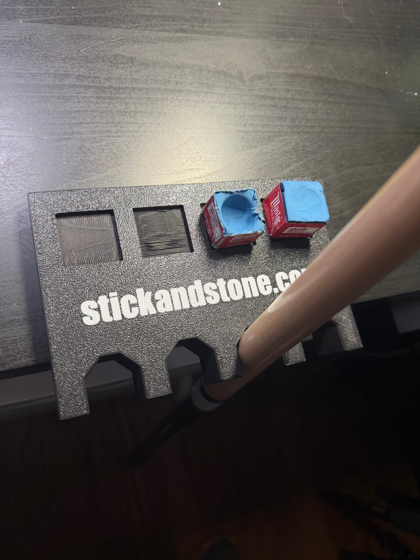 Custom Pool Cue Stick Holder: Table Edge Mount, 4 Cues & Chalks