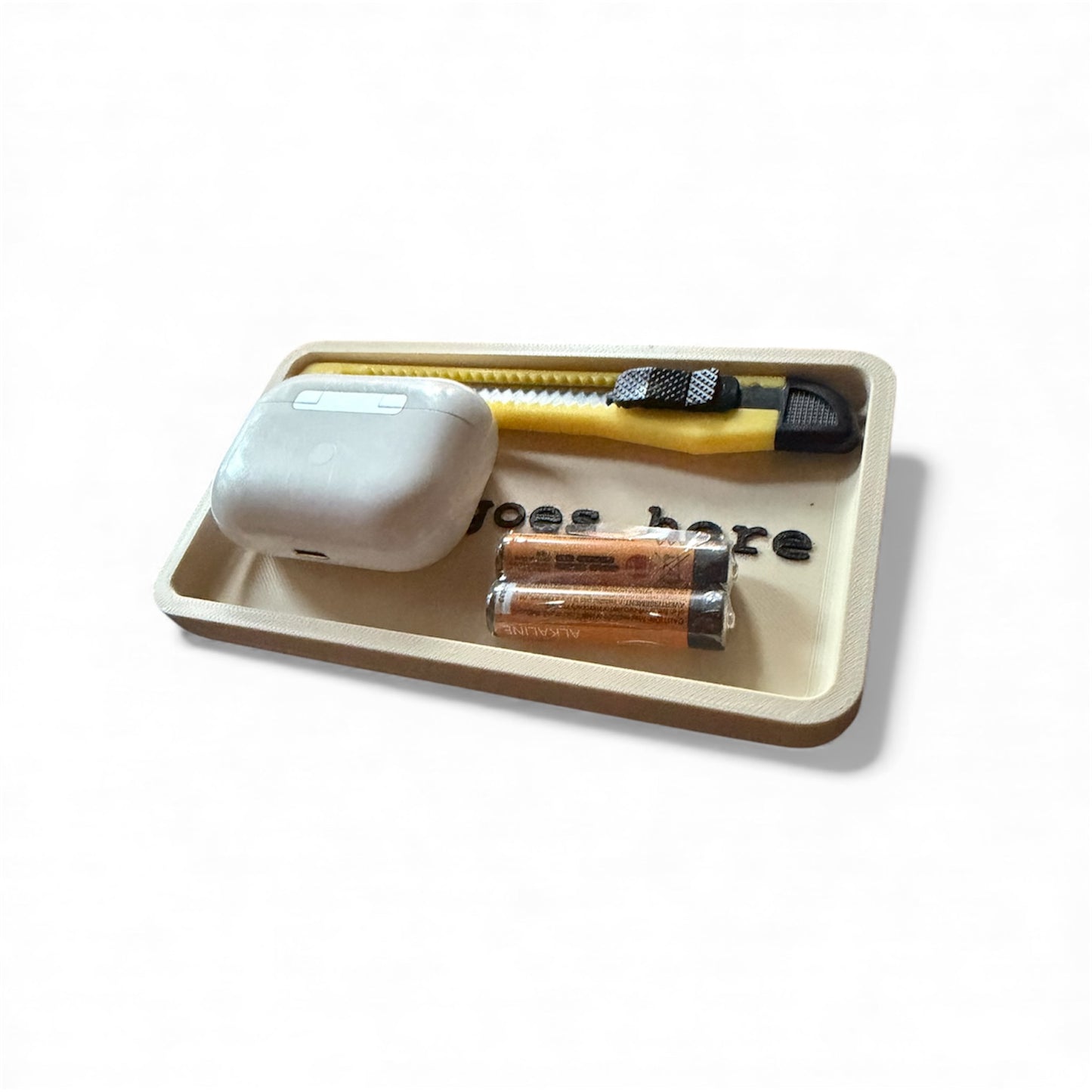 Stuff Goes Here Catch-All Tray | 3D Printed Bedside Valet | Desk Organizer Tray | Minimal Nightstand Storage