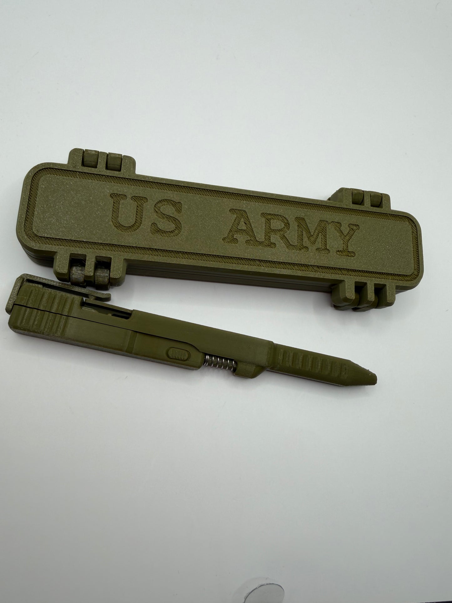 US Army Military-Style Click Pen with 3D Printed OD Green Case