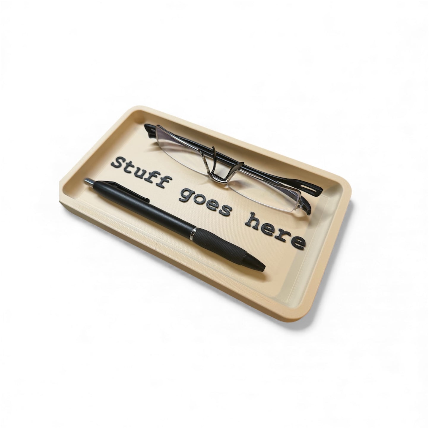 Stuff Goes Here Catch-All Tray | 3D Printed Bedside Valet | Desk Organizer Tray | Minimal Nightstand Storage