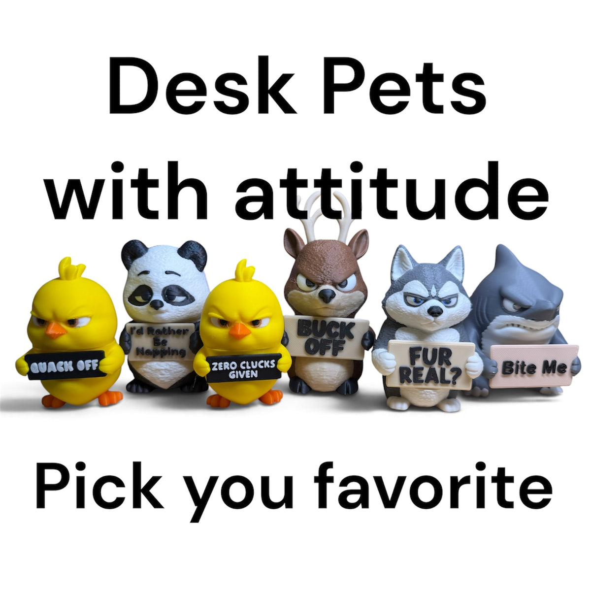 Desk Pets With Attitude, Funny Office Desk Decor, Sarcastic Desk Buddy, Funny Coworker Gift, Cute Rude Animal Figurine