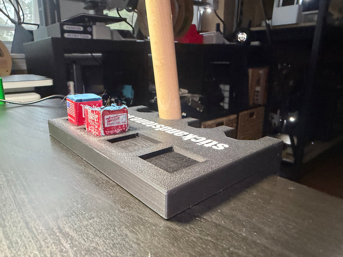 Custom Pool Cue Stick Holder: Table Edge Mount, 4 Cues & Chalks