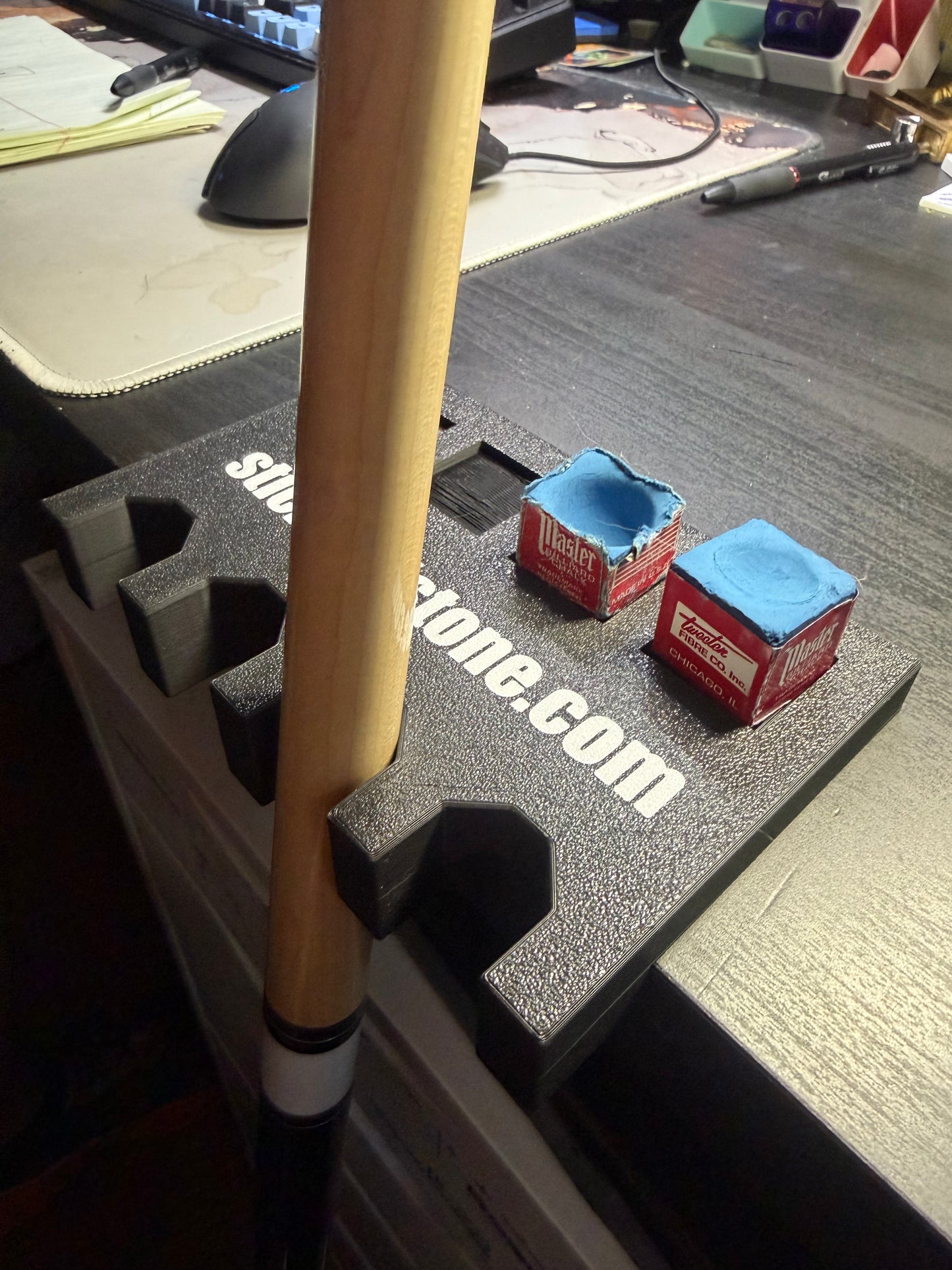 Custom Pool Cue Stick Holder: Table Edge Mount, 4 Cues & Chalks