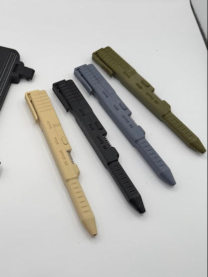 Tactical Style 3D-Printed Pen — Pocket Pen with Protective Case (Tan, Black, Olive, Grey)