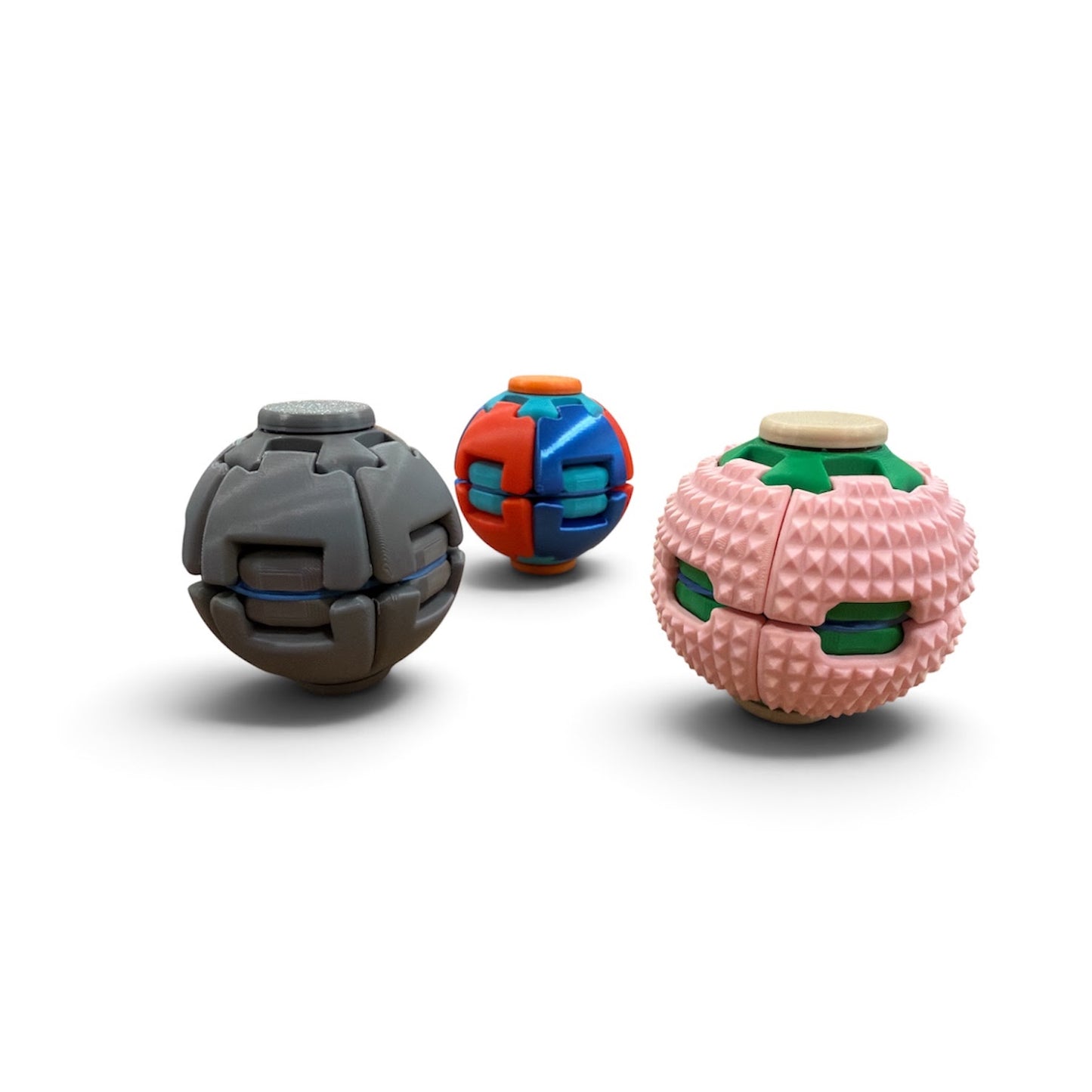 SpinSquoosh Press-to-Spin Fidget Ball – Colorful 3D Printed Transforming Desk Toy – Random Surprise Colors