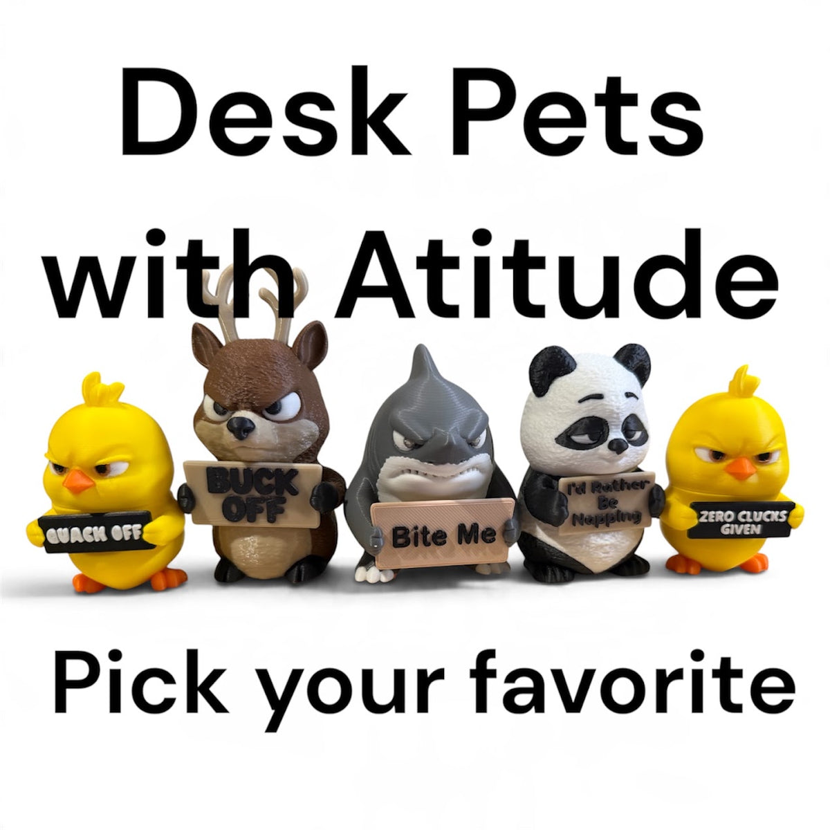 Desk Pets With Attitude, Funny Office Desk Decor, Sarcastic Desk Buddy, Funny Coworker Gift, Cute Rude Animal Figurine